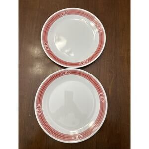 Set of x2~Corelle "Prairie Garden" Dinner Plates~10 1/4"~Red & White~EXCELLENT